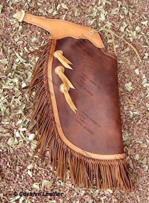 Custom Leather Chinks with concho, bleed knots Oil Tanned Cowhide Chinks, border tooled, fringe, concho,bleed knots