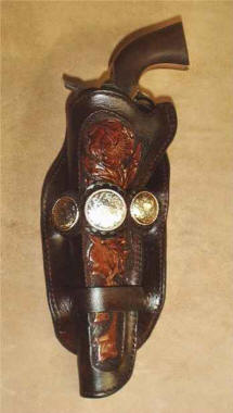 Floral Cheyenne Western Leather Gun Holster w/Three Conchos