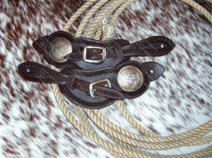 S1404 - Border Tooled w/Silver Large Floral Concho Spur Straps