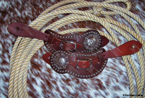 S1418 - Old Time Spur Straps w/Spots and Mounted Shooter Conchos