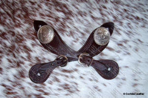 S1423 - Roper Spur Straps w/Border Tooling and Large Floral Concho