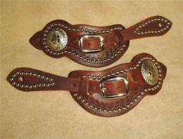S1427 - Border Tooled Spur Straps w/Spots and Texas Ranger Concho
