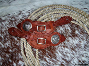 S1430 - Old Time Raised Heart Concho Spur Straps w/Border Tooling
