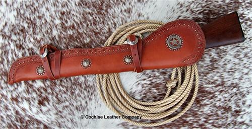 U.S. Marshal Rifle Scabbard with Border Tooling, Spots and Concho Border tooled US Marshall rifle scabbard with spots and conchos, fully lined.