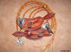 S1408 - Heart Concho Spur Straps w/Border Tooling